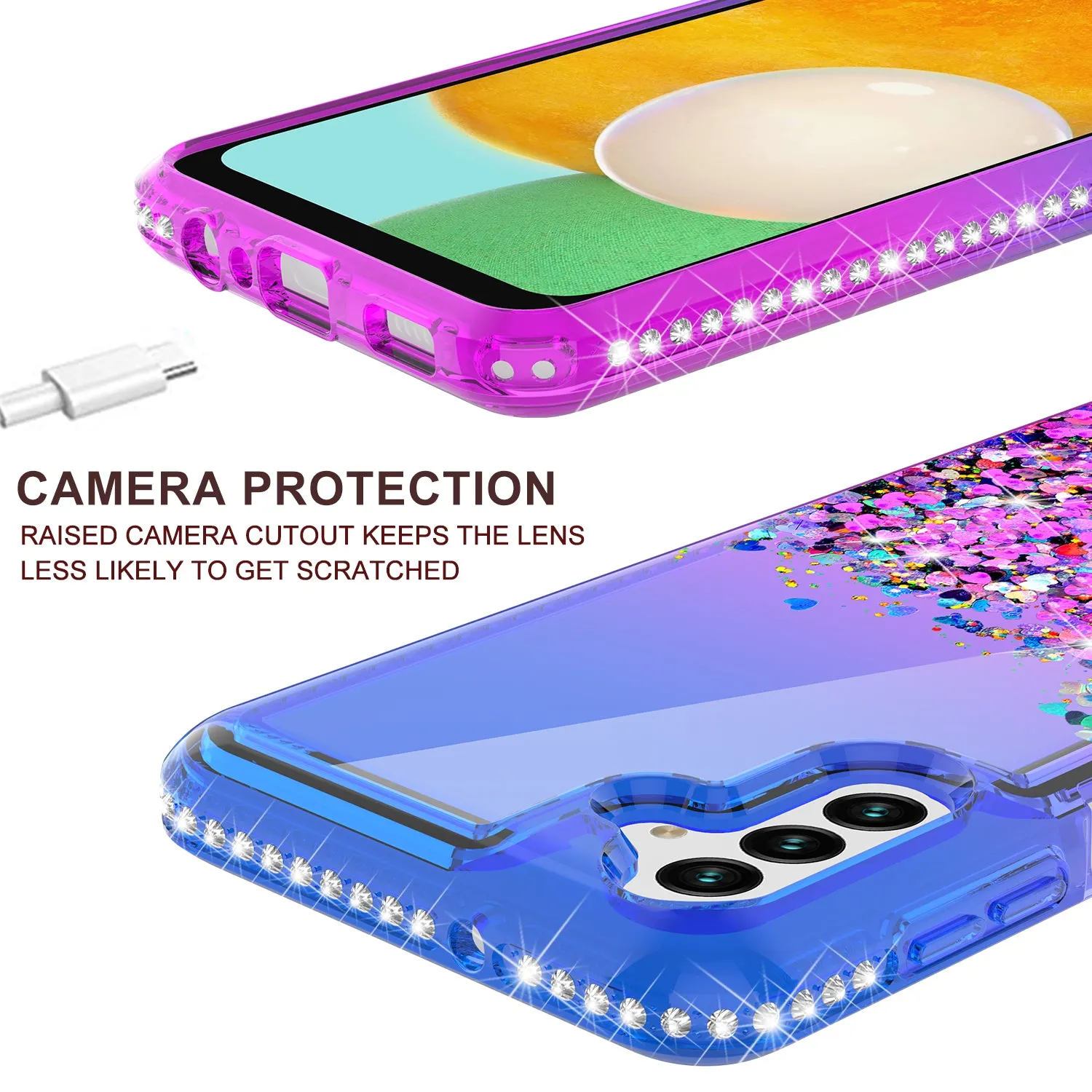 For Samsung Galaxy A13 5G Case Liquid Glitter Phone Case Waterfall Floating Quicksand Bling Sparkle Cute Protective Girls Women Cover for Samsung Galaxy A13 5G W/Temper Glass -  (Blue/Purple Gradient)