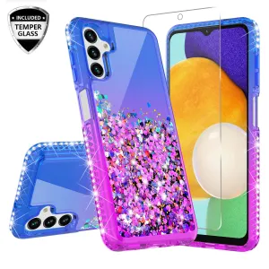 For Samsung Galaxy A13 5G Case Liquid Glitter Phone Case Waterfall Floating Quicksand Bling Sparkle Cute Protective Girls Women Cover for Samsung Galaxy A13 5G W/Temper Glass -  (Blue/Purple Gradient)