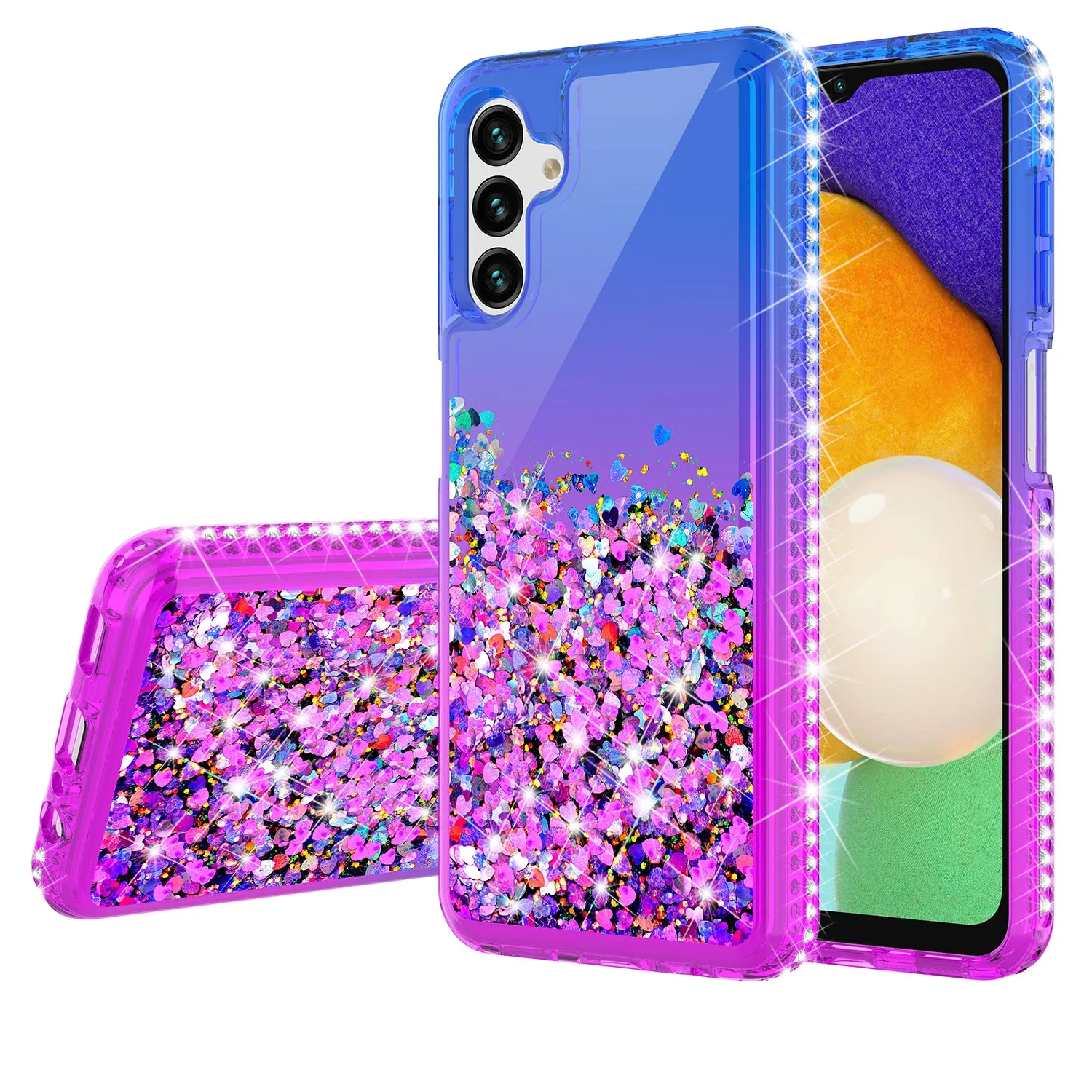 For Samsung Galaxy A13 5G Case Liquid Glitter Phone Case Waterfall Floating Quicksand Bling Sparkle Cute Protective Girls Women Cover for Samsung Galaxy A13 5G W/Temper Glass -  (Blue/Purple Gradient)