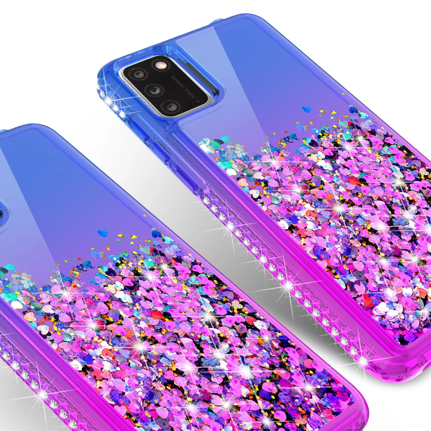 For TCL A3X Case Liquid Glitter Phone Case Waterfall Floating Quicksand Bling Sparkle Cute Protective Girls Women Cover for TCL A3X W/Temper Glass -  (Blue/Purple Gradient)