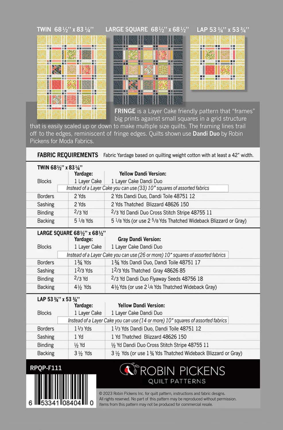 Fringe Quilt Pattern by Robin Pickens (Printed Pattern)