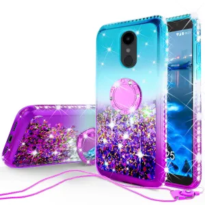 Glitter Phone Case Kickstand Compatible for Alcatel Revvl 2 Case, Alcatel 3 Case,Ring Stand Liquid Floating Quicksand Bling Sparkle Protective Girls Women for Alcatel Revvl 2/Alcatel 3 - (Teal Gradient)