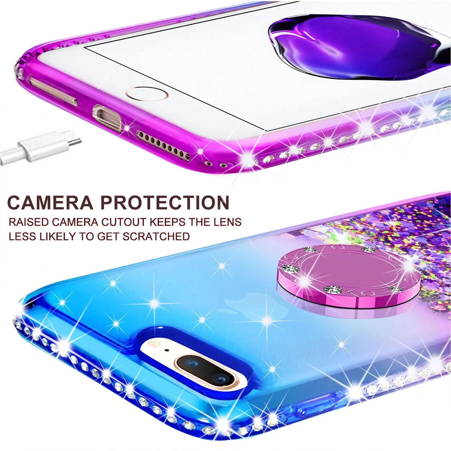 Glitter Phone Case Kickstand Compatible for Apple iPhone 7 Case, iPhone 8 Case,Ring Stand Liquid Floating Quicksand Bling Sparkle Protective Girls Women for iPhone 7/8 - (Blue Gradient)