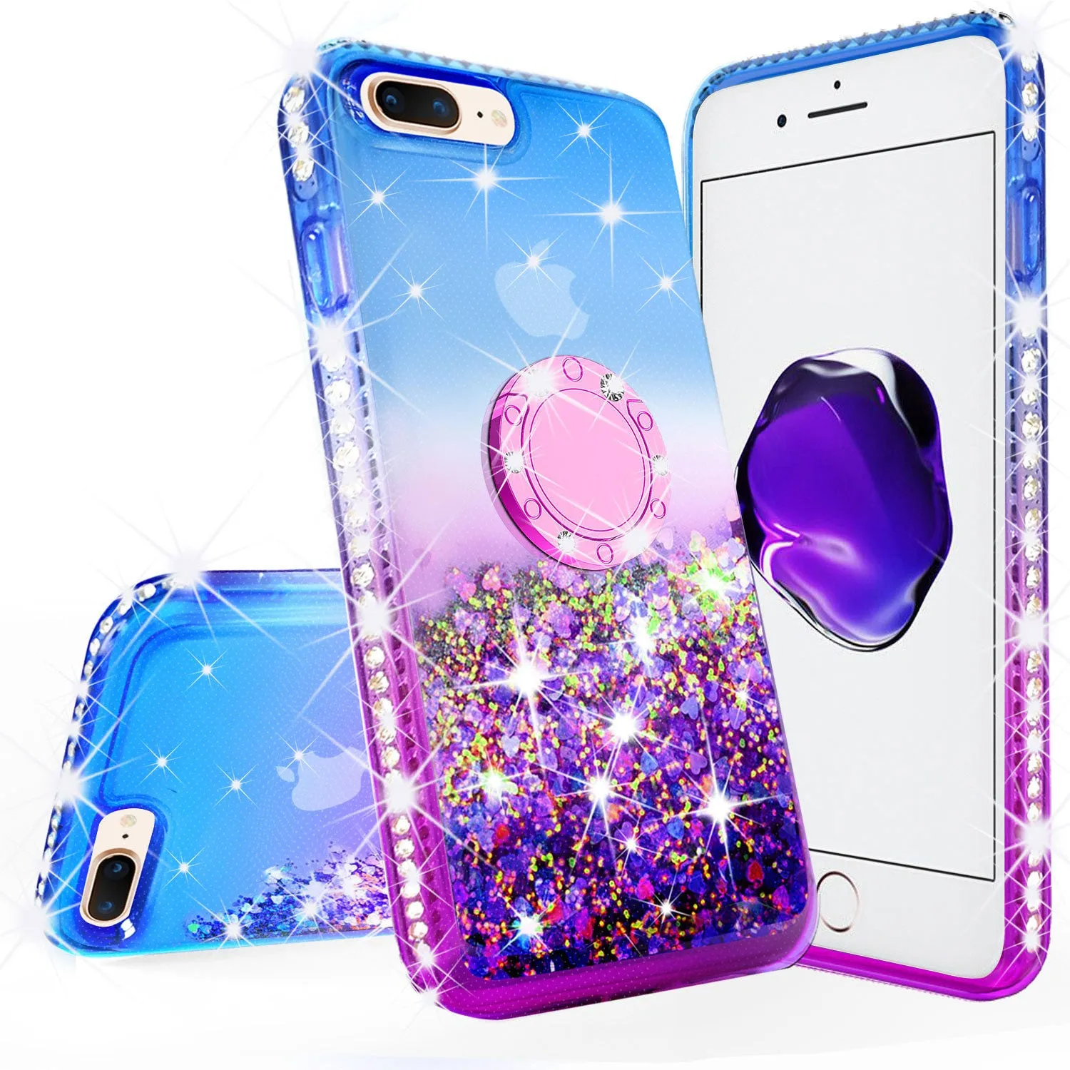 Glitter Phone Case Kickstand Compatible for Apple iPhone 7 Case, iPhone 8 Case,Ring Stand Liquid Floating Quicksand Bling Sparkle Protective Girls Women for iPhone 7/8 - (Blue Gradient)