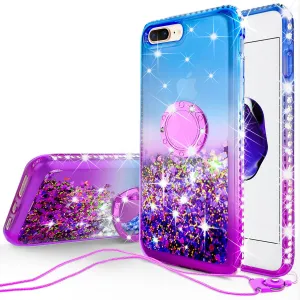 Glitter Phone Case Kickstand Compatible for Apple iPhone 7 Case, iPhone 8 Case,Ring Stand Liquid Floating Quicksand Bling Sparkle Protective Girls Women for iPhone 7/8 - (Blue Gradient)