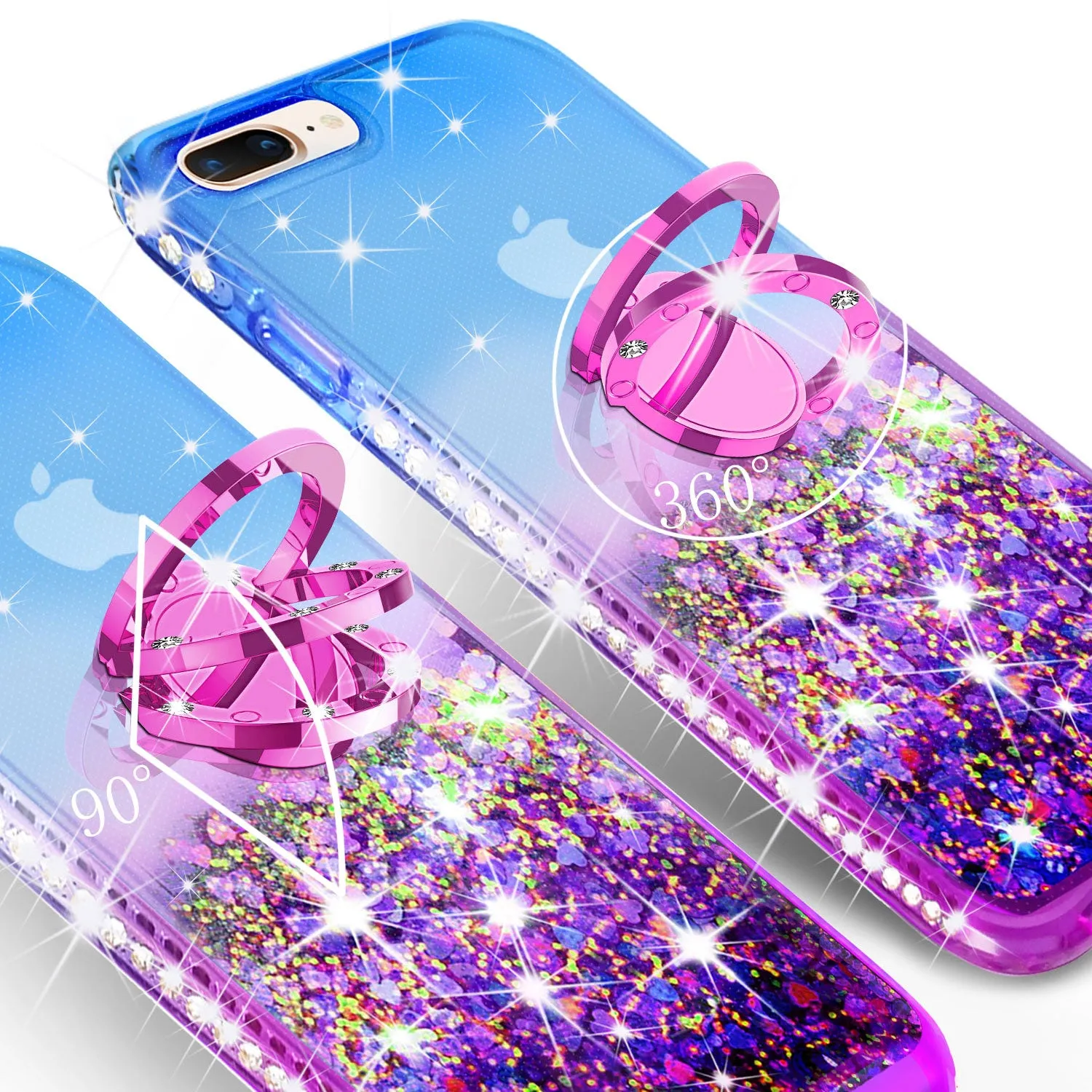Glitter Phone Case Kickstand Compatible for Apple iPhone 7 Case, iPhone 8 Case,Ring Stand Liquid Floating Quicksand Bling Sparkle Protective Girls Women for iPhone 7/8 - (Blue Gradient)