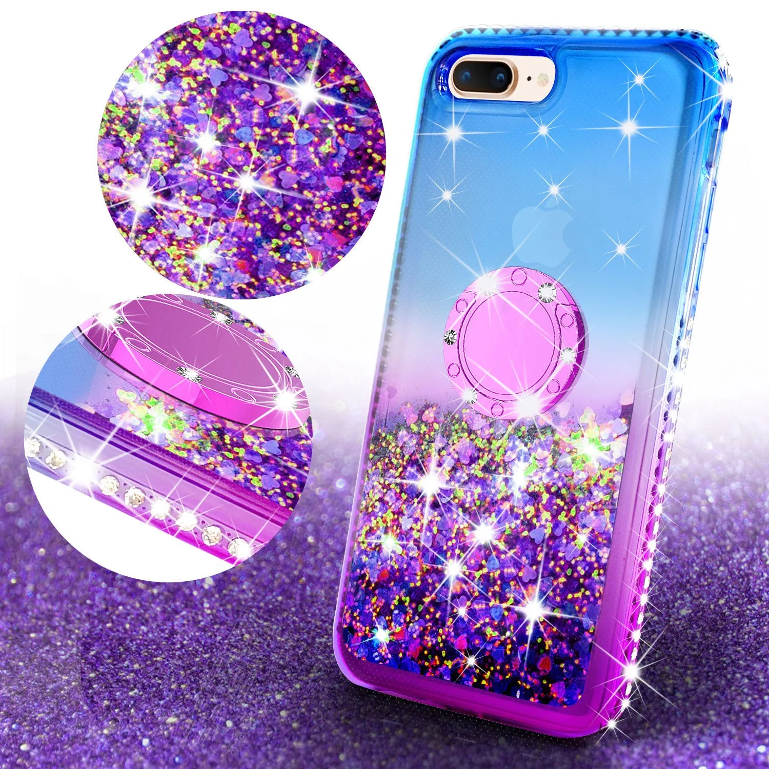 Glitter Phone Case Kickstand Compatible for Apple iPhone 7 Case, iPhone 8 Case,Ring Stand Liquid Floating Quicksand Bling Sparkle Protective Girls Women for iPhone 7/8 - (Blue Gradient)