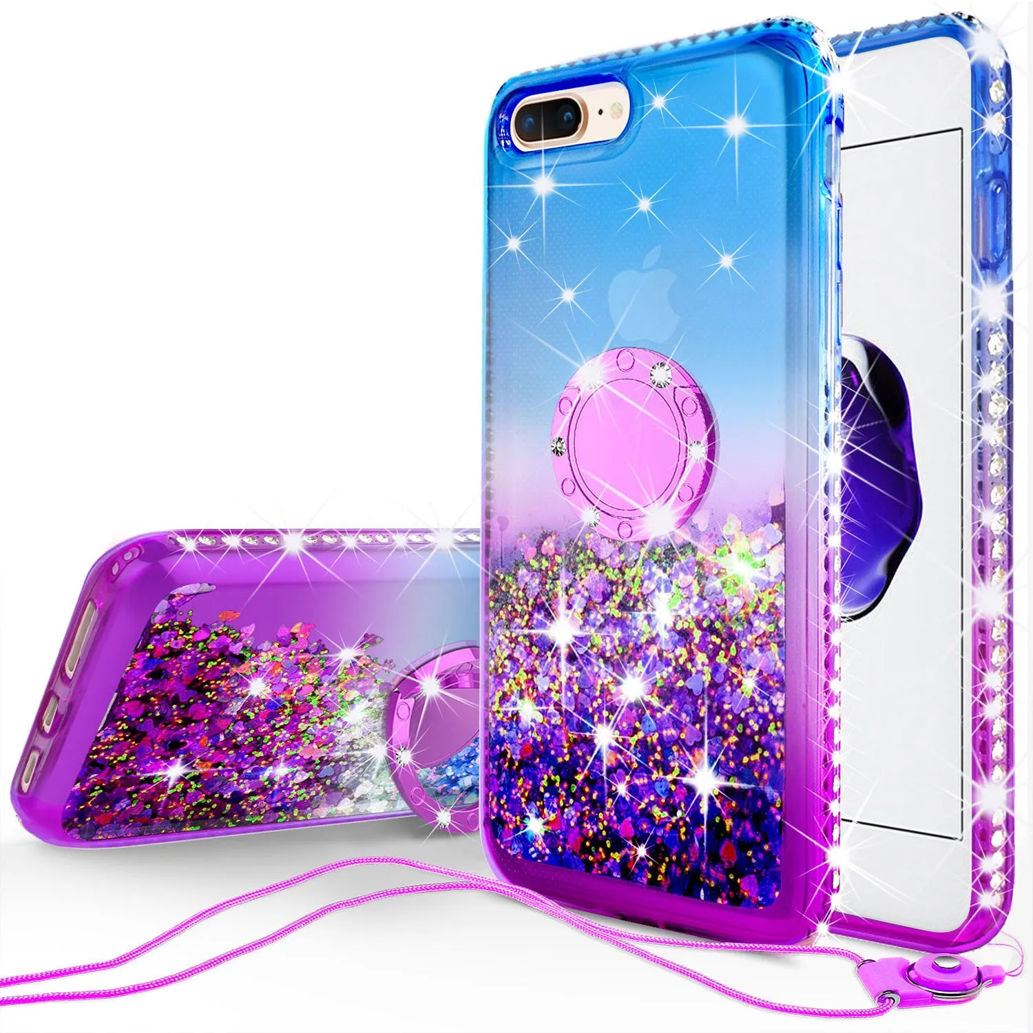 Glitter Phone Case Kickstand Compatible for Apple iPhone 7 Case, iPhone 8 Case,Ring Stand Liquid Floating Quicksand Bling Sparkle Protective Girls Women for iPhone 7/8 - (Blue Gradient)