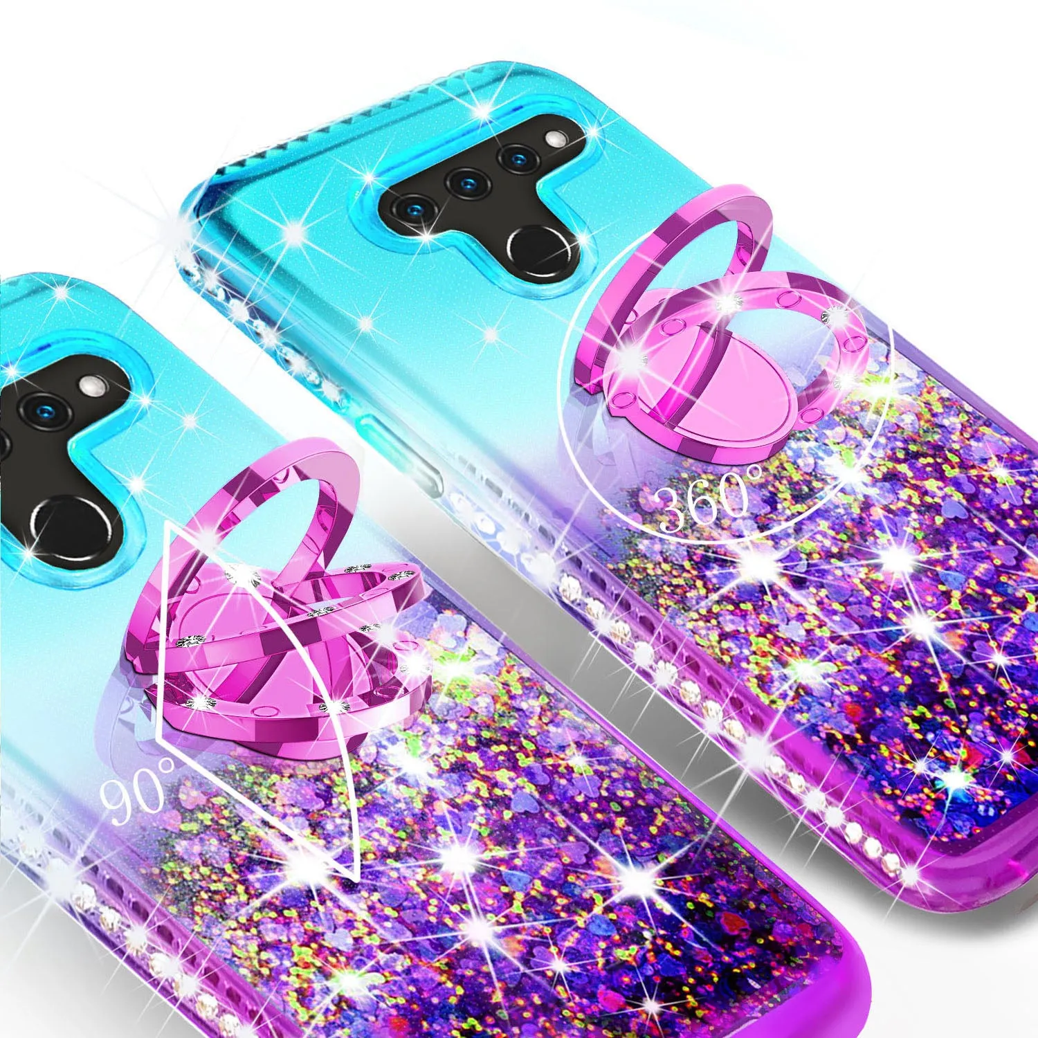 Glitter Phone Case Kickstand Compatible for LG V50 ThinQ 5G , V50 ThinQ Case, Ring Bling Sparkle Protective Girls Women - (Teal Gradient)