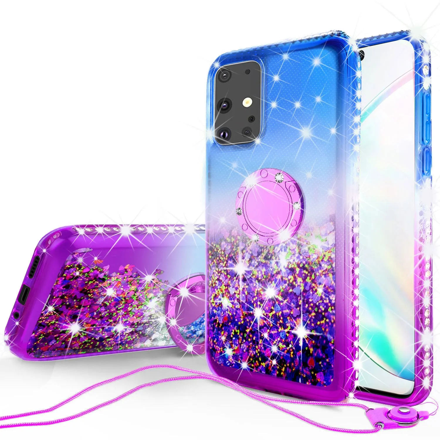 Glitter Phone Case Kickstand Compatible for Samsung Galaxy S20 Case, Galaxy S20 Case,Ring Stand Liquid Floating Quicksand Bling Sparkle Protective Girls Women for Samsung Galaxy S20 W/Temper Glass - (Blue/Purple Gradient)