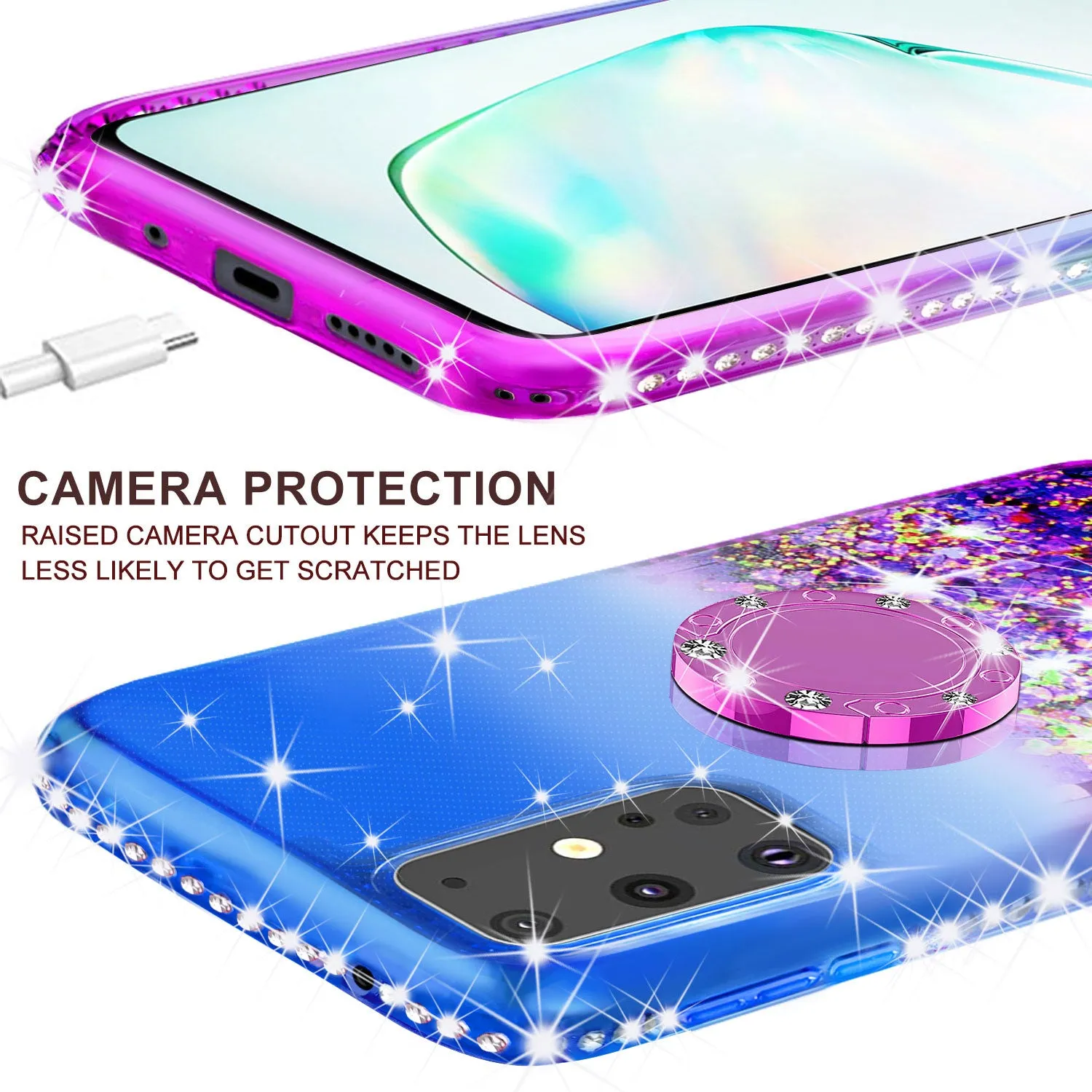 Glitter Phone Case Kickstand Compatible for Samsung Galaxy S20 Case, Galaxy S20 Case,Ring Stand Liquid Floating Quicksand Bling Sparkle Protective Girls Women for Samsung Galaxy S20 W/Temper Glass - (Blue/Purple Gradient)