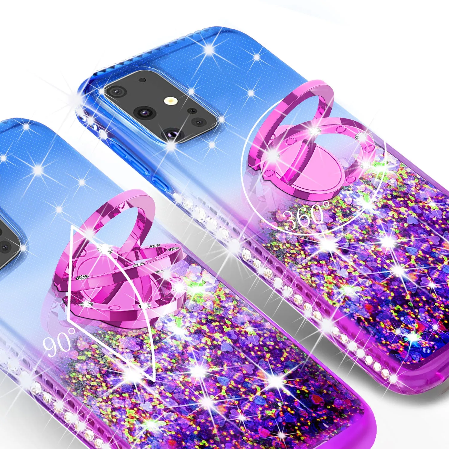 Glitter Phone Case Kickstand Compatible for Samsung Galaxy S20 Case, Galaxy S20 Case,Ring Stand Liquid Floating Quicksand Bling Sparkle Protective Girls Women for Samsung Galaxy S20 W/Temper Glass - (Blue/Purple Gradient)