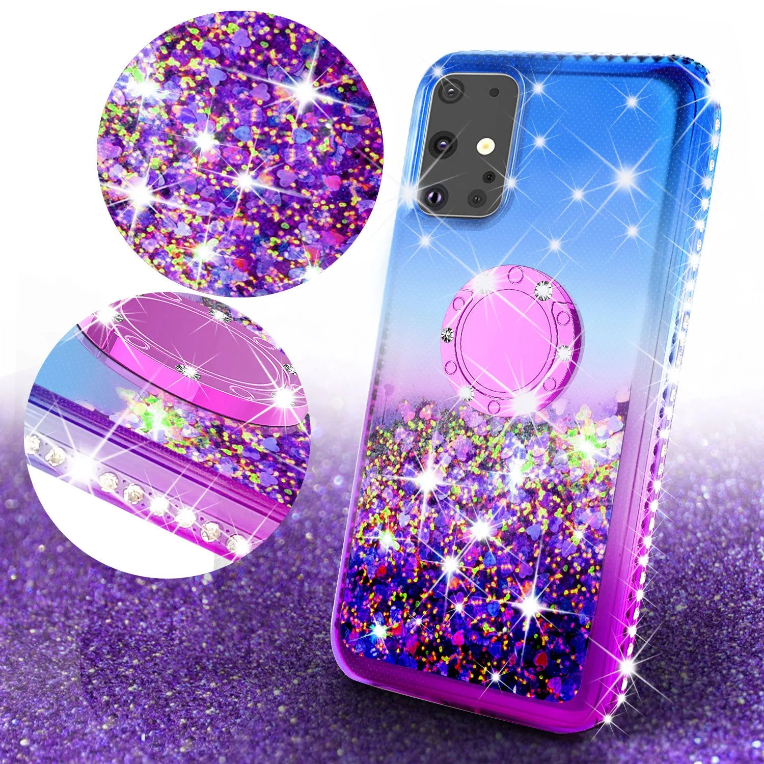 Glitter Phone Case Kickstand Compatible for Samsung Galaxy S20 Case, Galaxy S20 Case,Ring Stand Liquid Floating Quicksand Bling Sparkle Protective Girls Women for Samsung Galaxy S20 W/Temper Glass - (Blue/Purple Gradient)