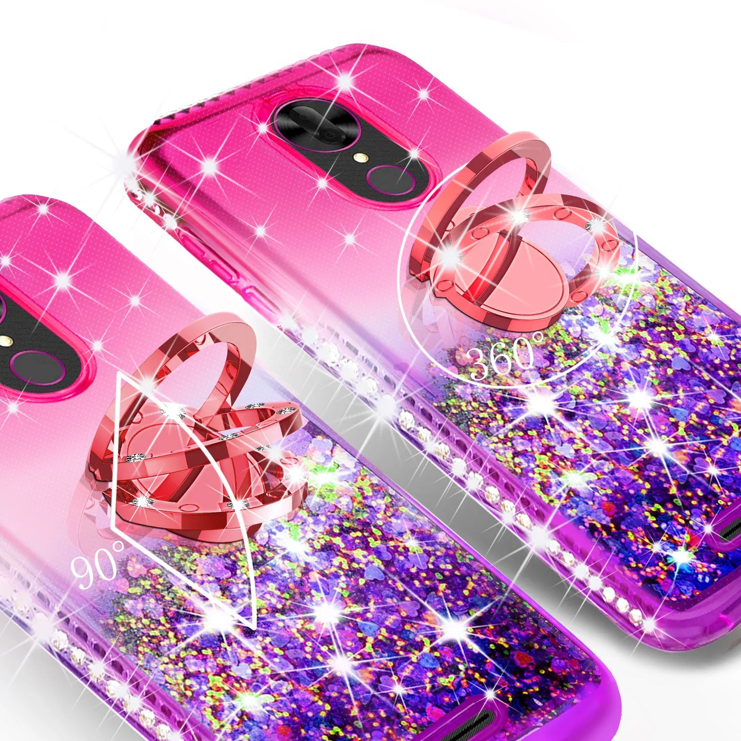 Glitter Phone Case Kickstand Compatible for T-mobile REVVL  Plus, Coolpad REVVL Plus Case,Ring Stand Liquid Floating Quicksand Bling Sparkle Protective Girls Women for REVVL Plus - (Hot Pink Gradient)