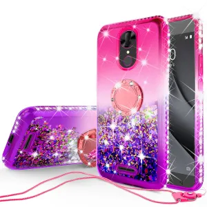 Glitter Phone Case Kickstand Compatible for T-mobile REVVL  Plus, Coolpad REVVL Plus Case,Ring Stand Liquid Floating Quicksand Bling Sparkle Protective Girls Women for REVVL Plus - (Hot Pink Gradient)