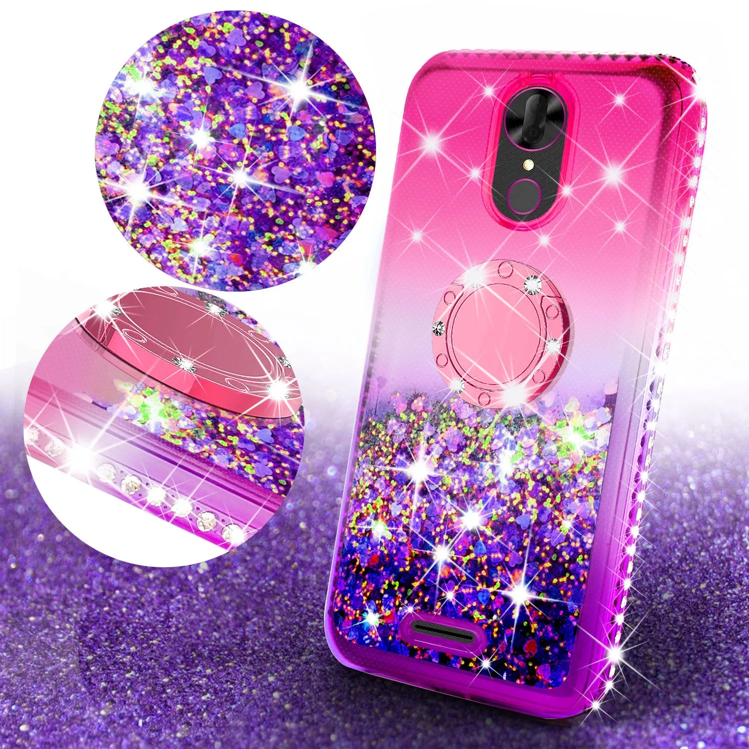 Glitter Phone Case Kickstand Compatible for T-mobile REVVL  Plus, Coolpad REVVL Plus Case,Ring Stand Liquid Floating Quicksand Bling Sparkle Protective Girls Women for REVVL Plus - (Hot Pink Gradient)