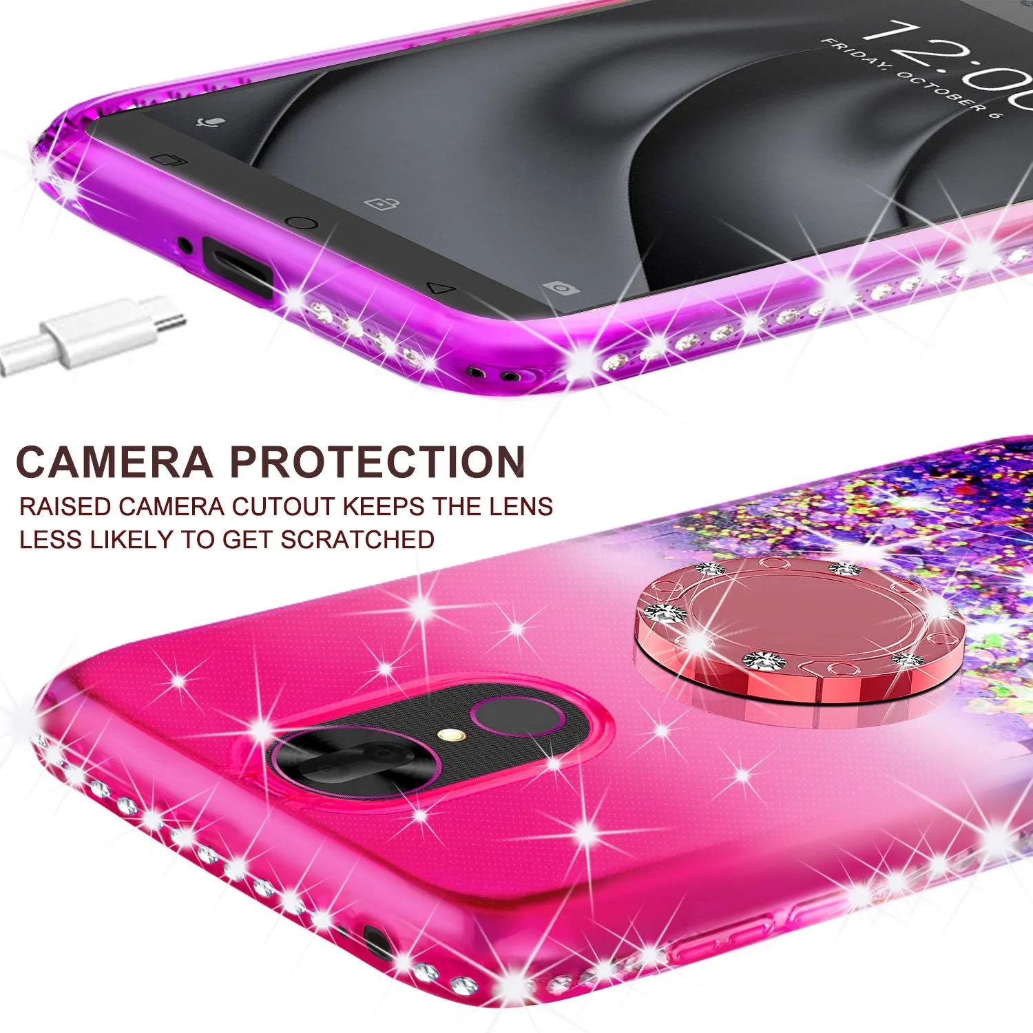Glitter Phone Case Kickstand Compatible for T-mobile REVVL  Plus, Coolpad REVVL Plus Case,Ring Stand Liquid Floating Quicksand Bling Sparkle Protective Girls Women for REVVL Plus - (Hot Pink Gradient)