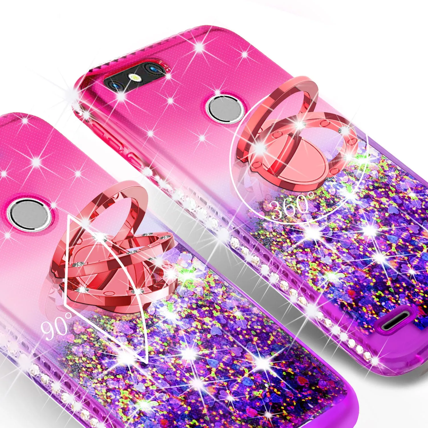 Glitter Phone Case Kickstand Compatible for ZTE Sequoia Case, Blade Z Max, ZTE Z982 Case,Ring Stand Liquid Floating Quicksand Bling Sparkle Protective Girls Women for Sequoia - (Pink Gradient)