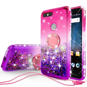 Glitter Phone Case Kickstand Compatible for ZTE Sequoia Case, Blade Z Max, ZTE Z982 Case,Ring Stand Liquid Floating Quicksand Bling Sparkle Protective Girls Women for Sequoia - (Pink Gradient)