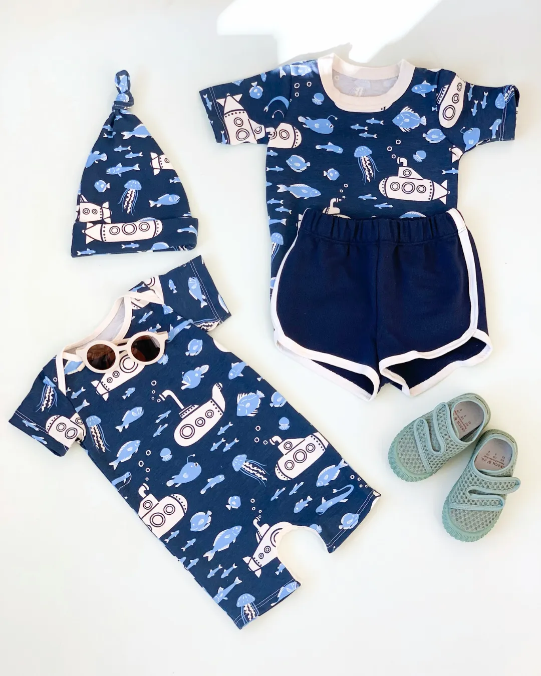 Knotted Baby Hat, Submarines Navy & Blue