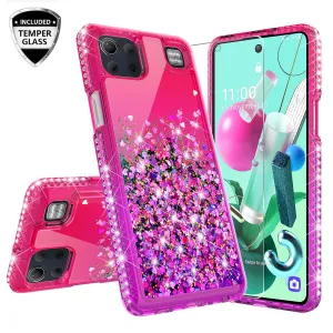 LG K92 5G Case Liquid Glitter Phone Case Waterfall Floating Quicksand Bling Sparkle Cute Protective Girls Women Cover for LG K92 5G w/ Tempered Glass - (Hot Pink/Purple Gradient)