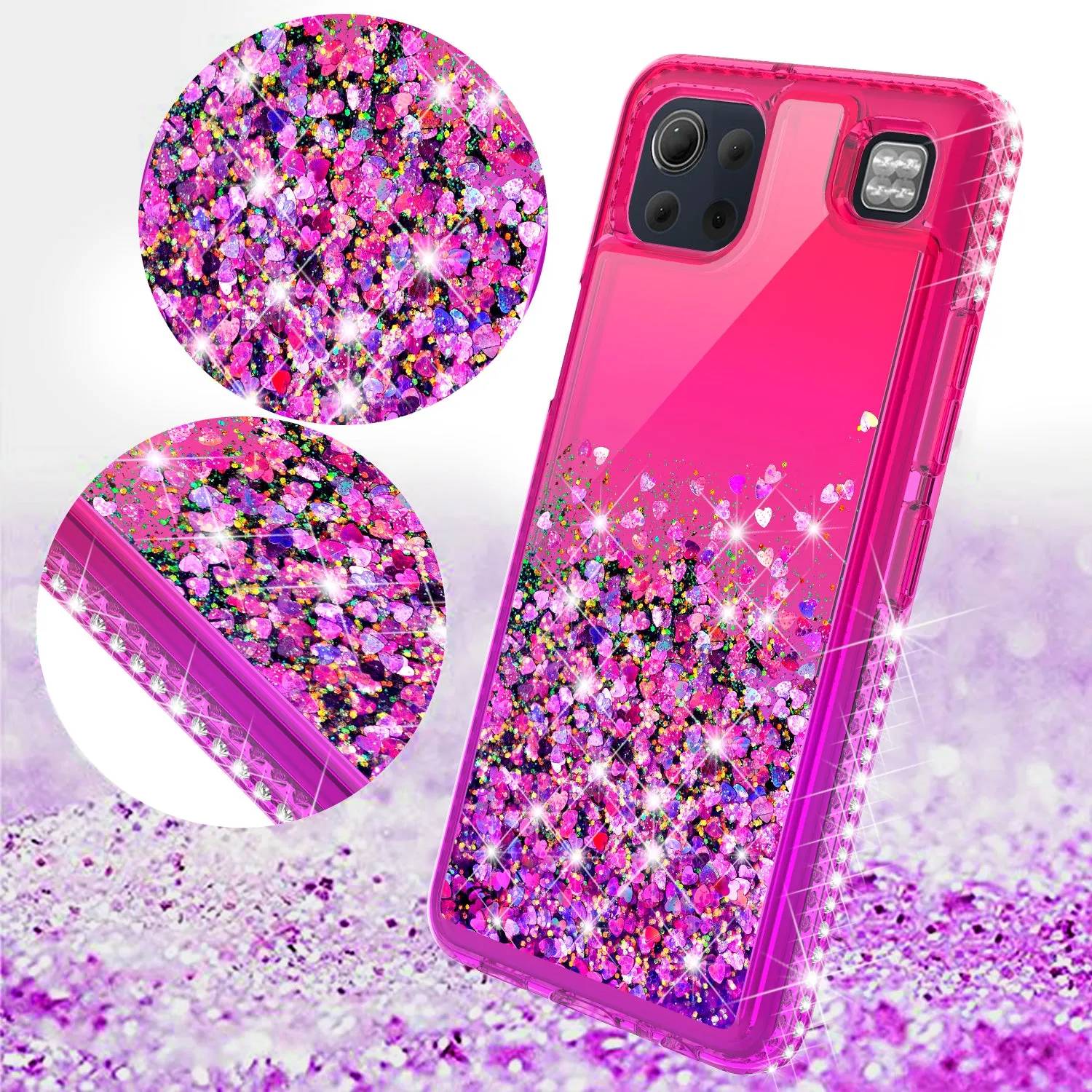 LG K92 5G Case Liquid Glitter Phone Case Waterfall Floating Quicksand Bling Sparkle Cute Protective Girls Women Cover for LG K92 5G w/ Tempered Glass - (Hot Pink/Purple Gradient)