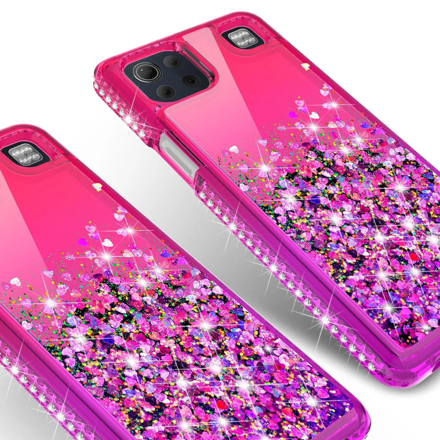 LG K92 5G Case Liquid Glitter Phone Case Waterfall Floating Quicksand Bling Sparkle Cute Protective Girls Women Cover for LG K92 5G w/ Tempered Glass - (Hot Pink/Purple Gradient)