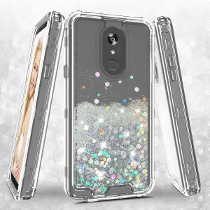 LG Stylo 4 Case, Stylo 4 Plus, Q Stylus Case,Hard Clear Glitter Sparkle Flowing Liquid Heavy Duty Shockproof Three Layer Protective Bling Girls Women Cases for LG Stylo 4 - Clear