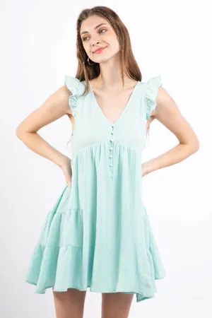 Mint Green Tier Ruffle Flutter Sleeve Dress