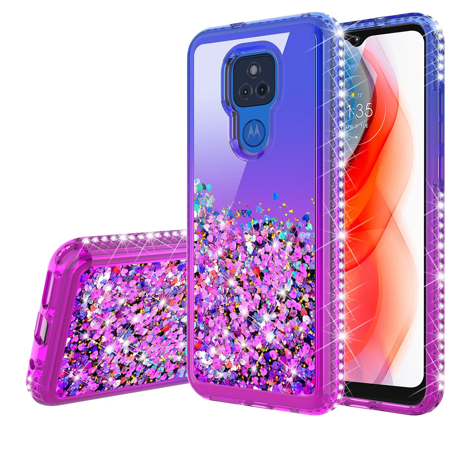 Motorola moto g play 2021 Case Liquid Glitter Phone Case Waterfall Floating Quicksand Bling Sparkle Cute Protective Girls Women Cover for Motorola moto g play 2021 w/ Tempered Glass - (Blue/Purple Gradient)