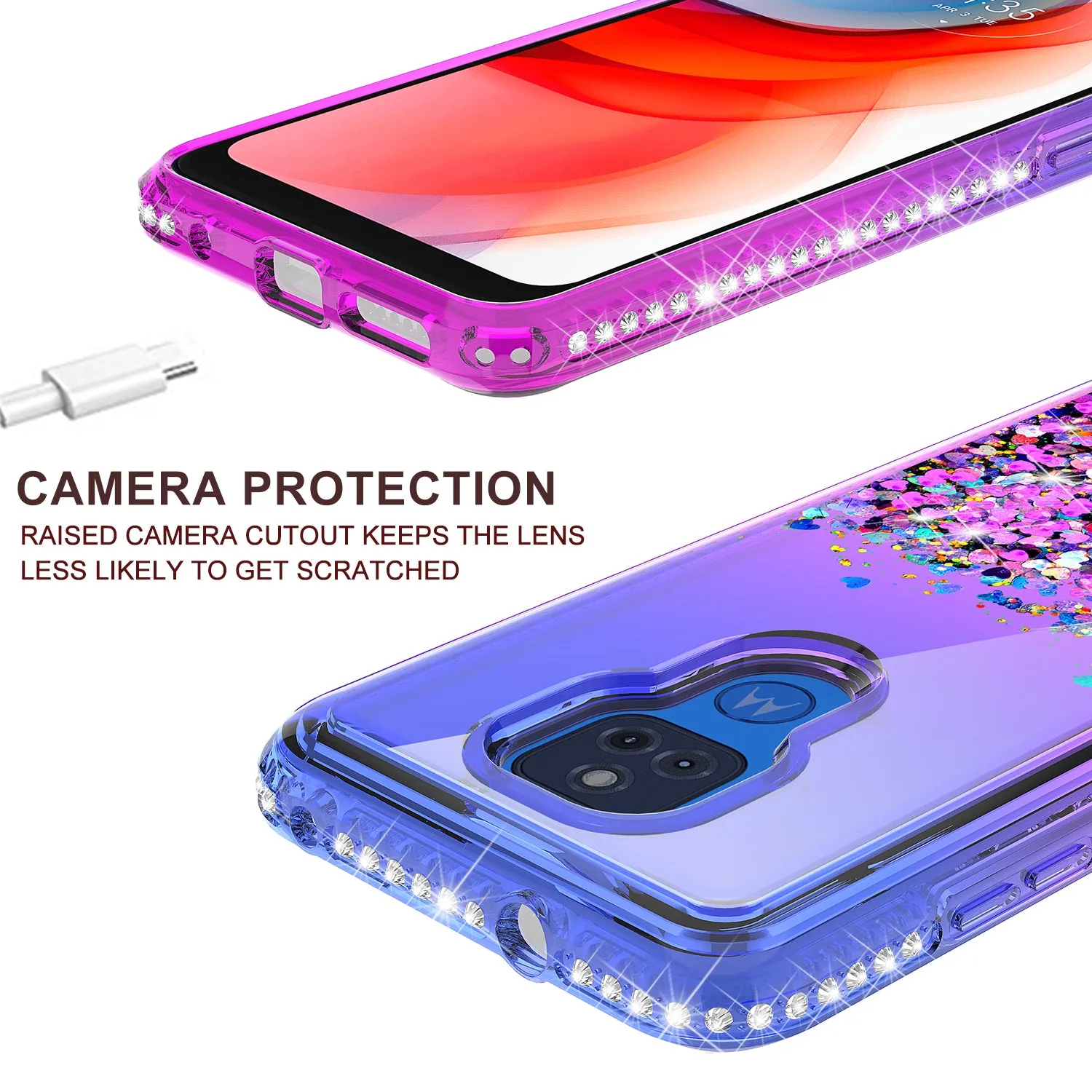 Motorola moto g play 2021 Case Liquid Glitter Phone Case Waterfall Floating Quicksand Bling Sparkle Cute Protective Girls Women Cover for Motorola moto g play 2021 w/ Tempered Glass - (Blue/Purple Gradient)