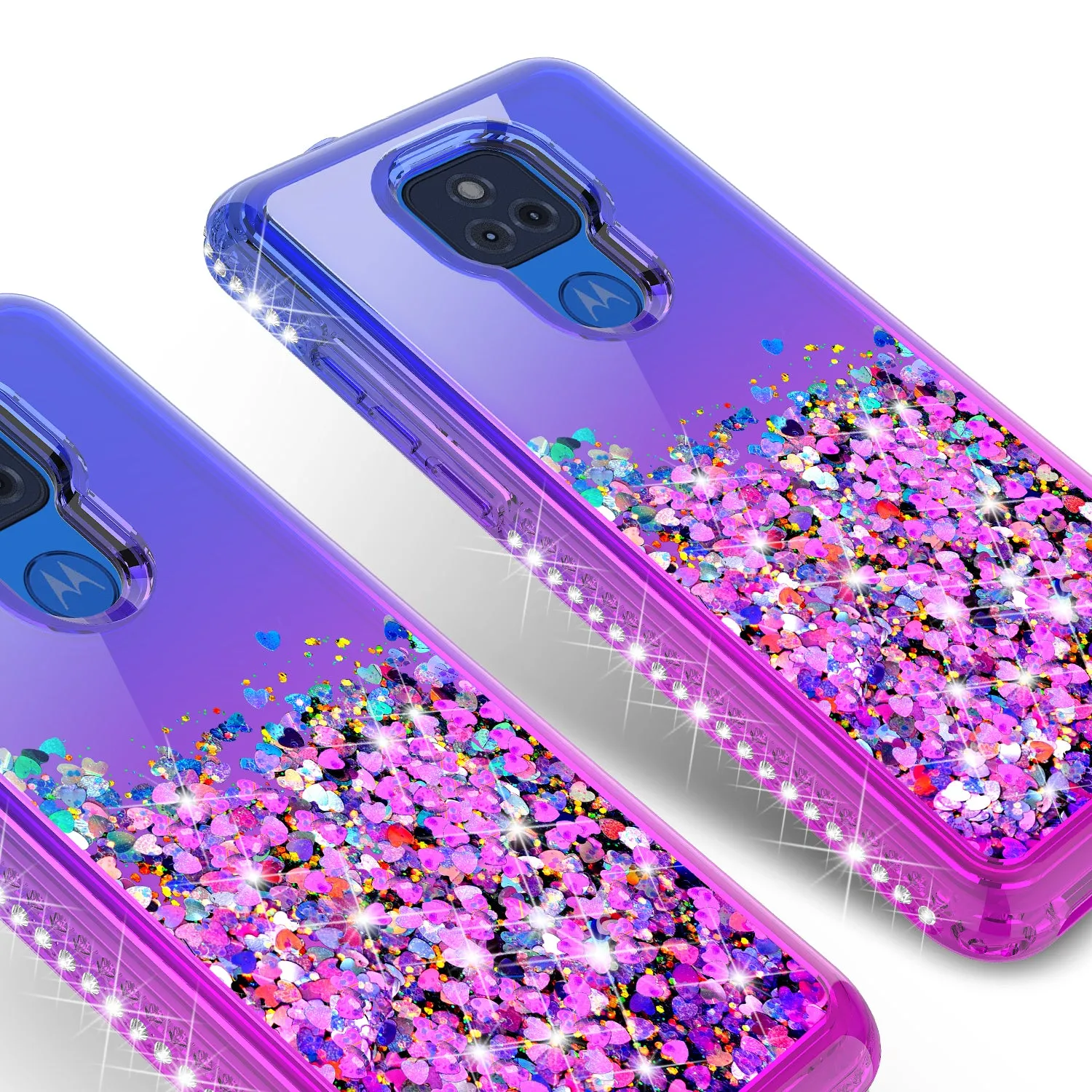 Motorola moto g play 2021 Case Liquid Glitter Phone Case Waterfall Floating Quicksand Bling Sparkle Cute Protective Girls Women Cover for Motorola moto g play 2021 w/ Tempered Glass - (Blue/Purple Gradient)