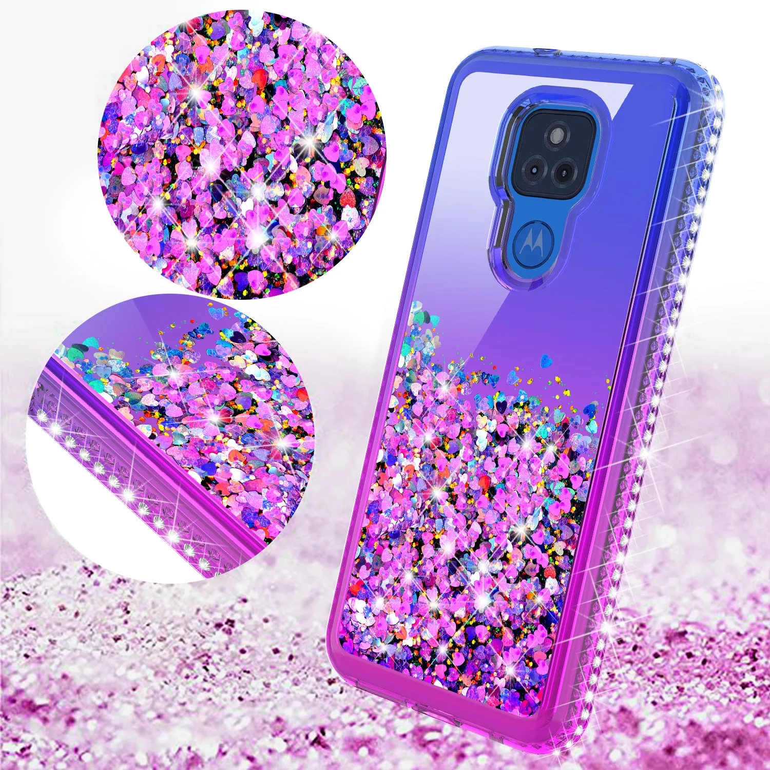 Motorola moto g play 2021 Case Liquid Glitter Phone Case Waterfall Floating Quicksand Bling Sparkle Cute Protective Girls Women Cover for Motorola moto g play 2021 w/ Tempered Glass - (Blue/Purple Gradient)