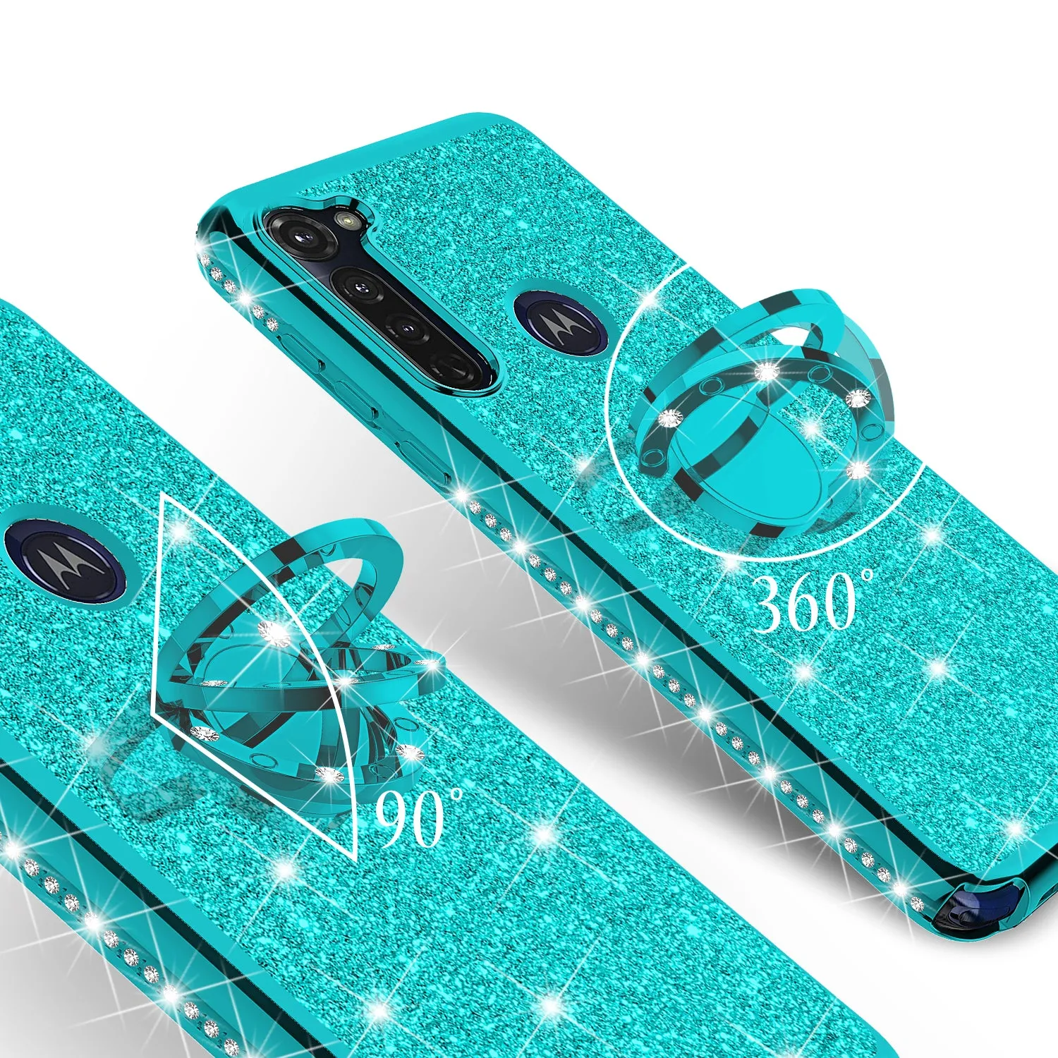 Motorola Moto G Stylus Case, Glitter Cute Phone Case Girls with Kickstand,Bling Diamond Rhinestone Bumper Ring Stand Sparkly Luxury Clear Thin Soft Protective Motorola Moto G Stylus Case for Girl Women - Teal