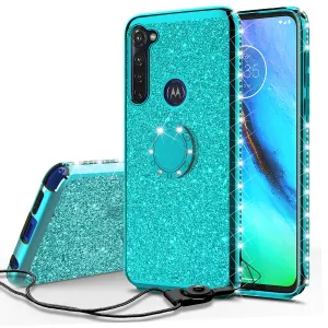 Motorola Moto G Stylus Case, Glitter Cute Phone Case Girls with Kickstand,Bling Diamond Rhinestone Bumper Ring Stand Sparkly Luxury Clear Thin Soft Protective Motorola Moto G Stylus Case for Girl Women - Teal