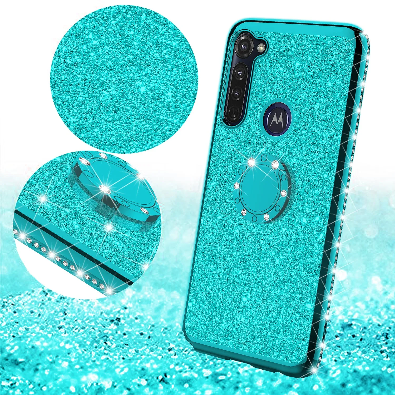 Motorola Moto G Stylus Case, Glitter Cute Phone Case Girls with Kickstand,Bling Diamond Rhinestone Bumper Ring Stand Sparkly Luxury Clear Thin Soft Protective Motorola Moto G Stylus Case for Girl Women - Teal
