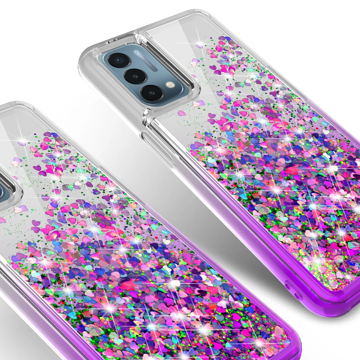 OnePlus Nord N200 5G Case Liquid Glitter Phone Case Waterfall Floating Quicksand Bling Sparkle Cute Protective Girls Women Cover for OnePlus Nord N200 5G W/Temper Glass - Purple