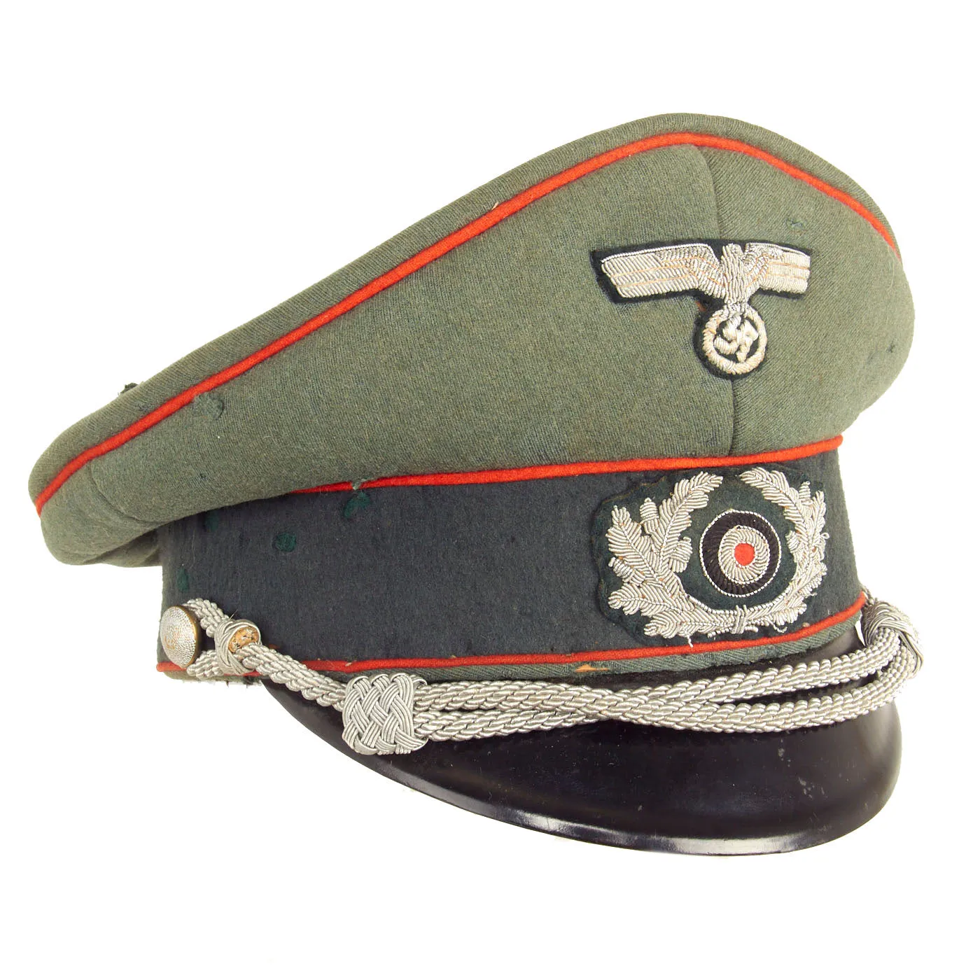 Original German WWII Army Heer Artillery Officer's Schirmmütze Visor Cap with Embroidered Bullion Insignia