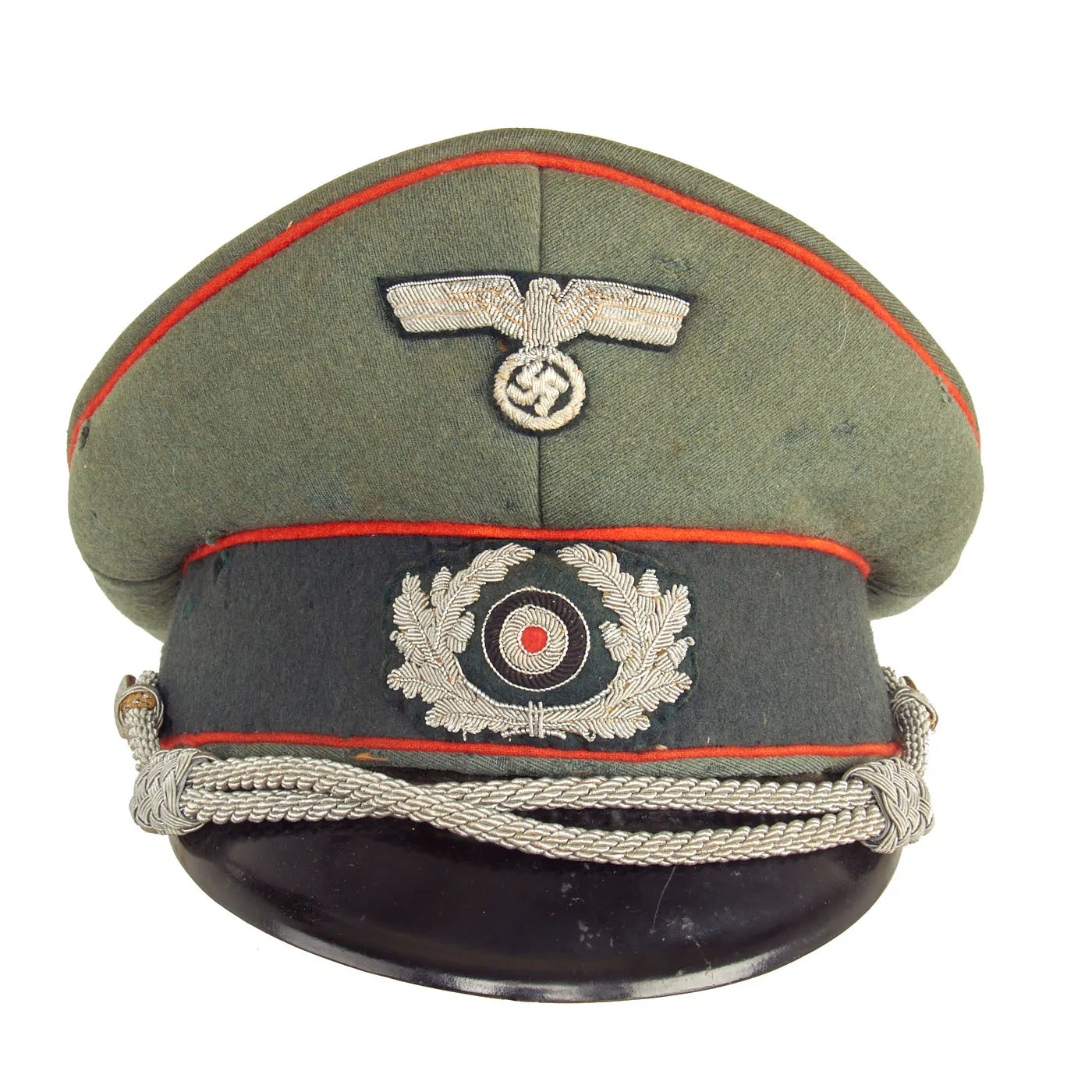 Original German WWII Army Heer Artillery Officer's Schirmmütze Visor Cap with Embroidered Bullion Insignia