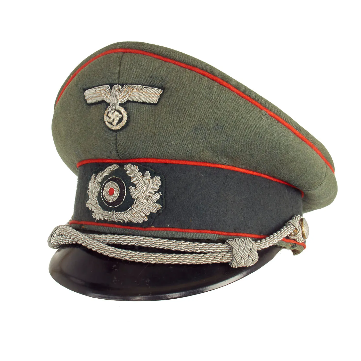 Original German WWII Army Heer Artillery Officer's Schirmmütze Visor Cap with Embroidered Bullion Insignia
