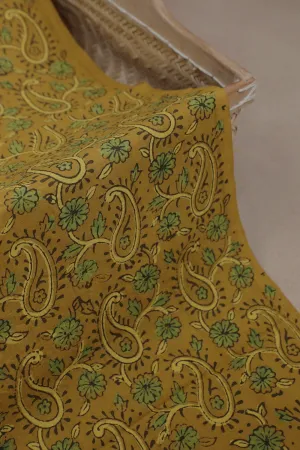 Paisley & Florals on Yellow Block Printed Ajrak Cotton Fabric - 0.5m