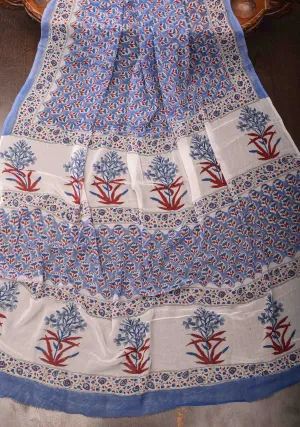 Periwinkle Georgette Saree with Sanganeri Hand Block Print