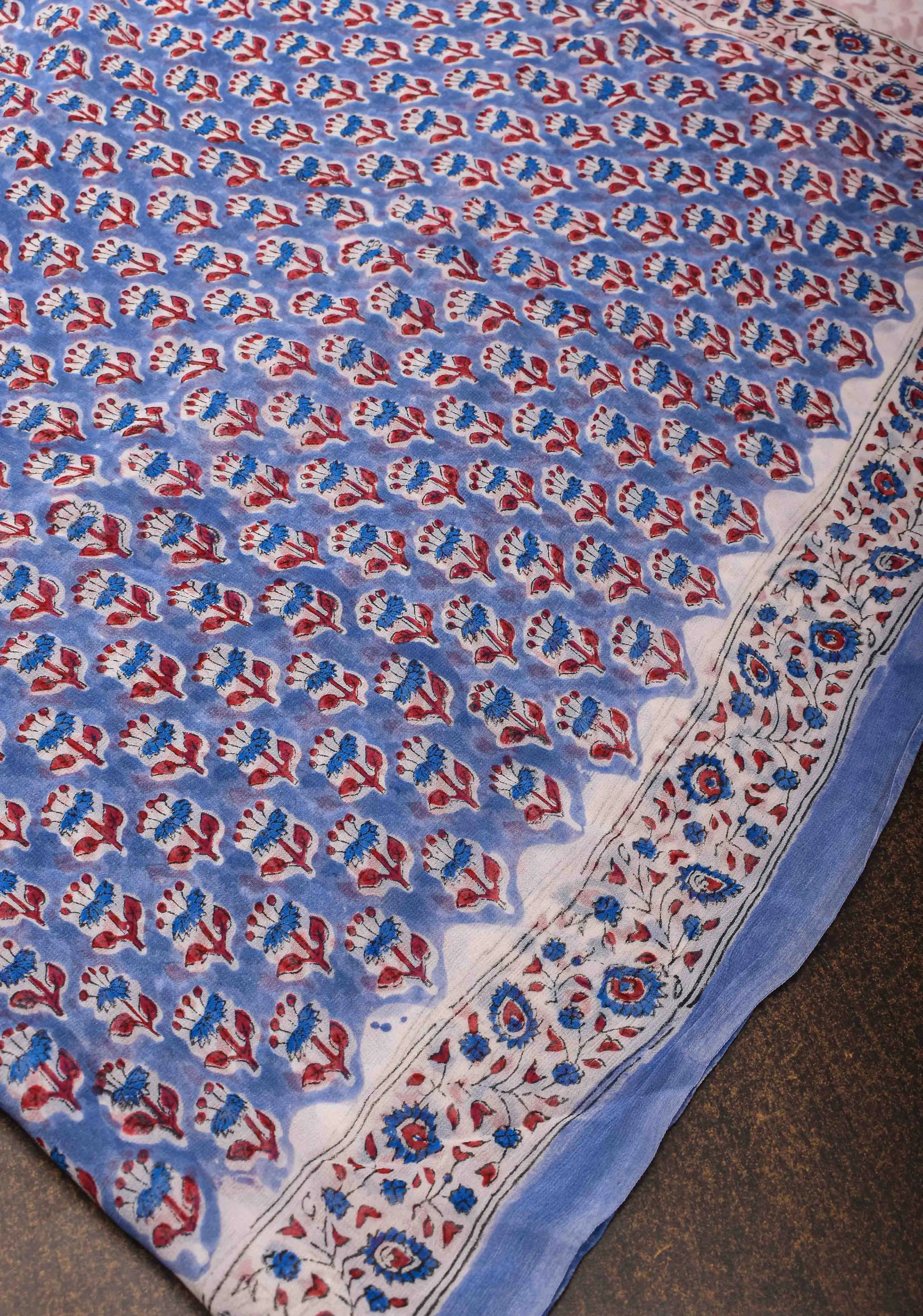 Periwinkle Georgette Saree with Sanganeri Hand Block Print