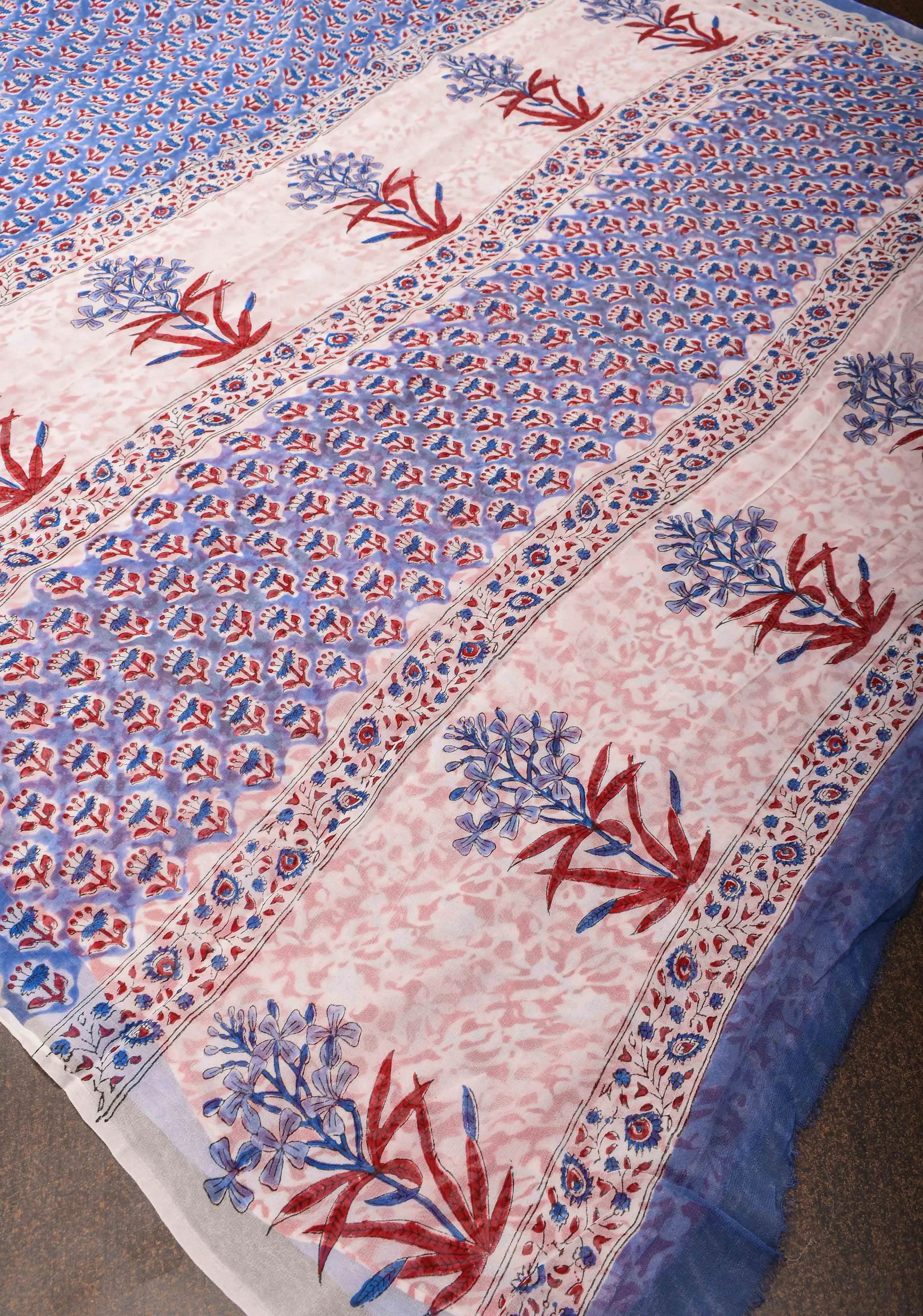 Periwinkle Georgette Saree with Sanganeri Hand Block Print