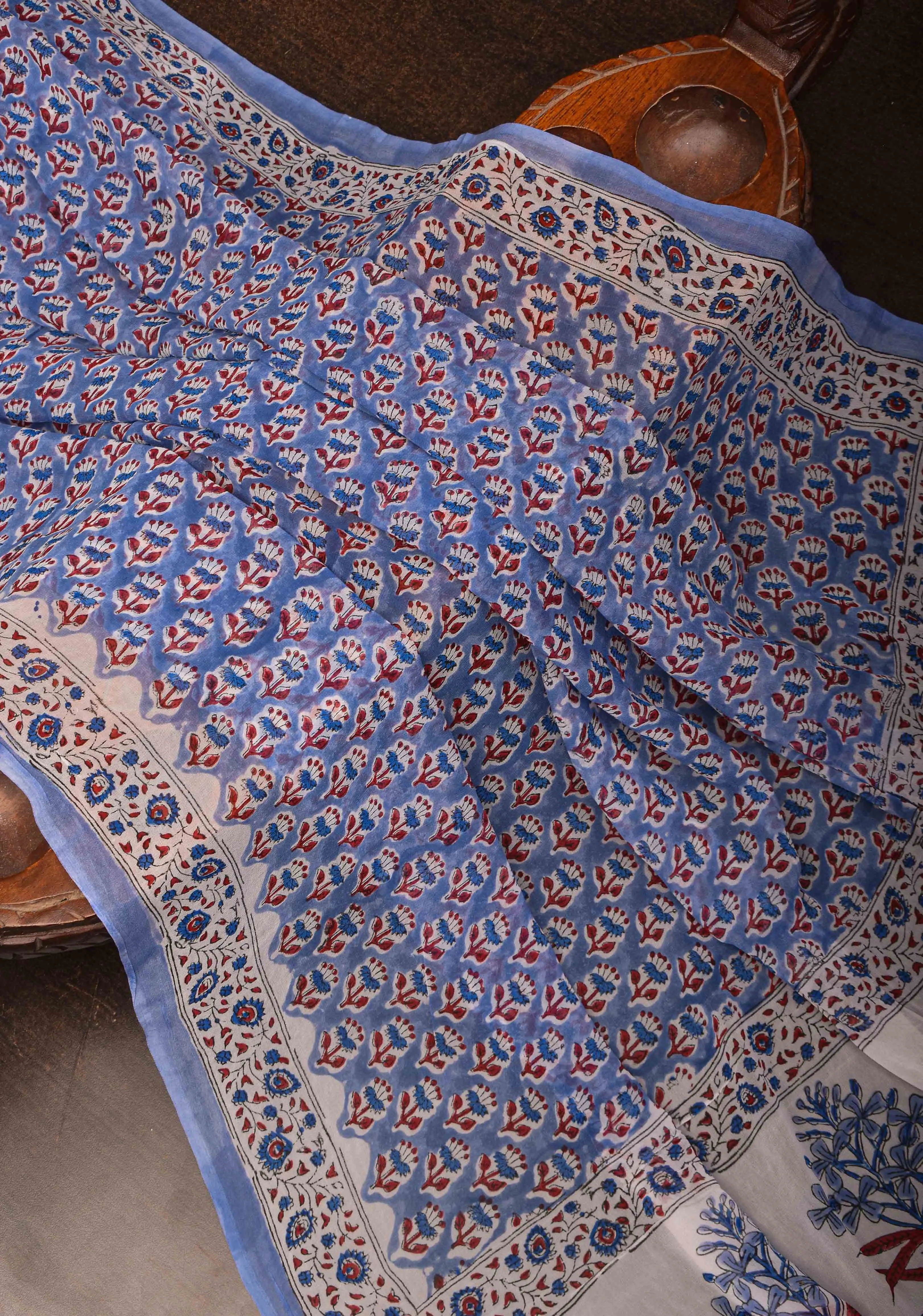Periwinkle Georgette Saree with Sanganeri Hand Block Print