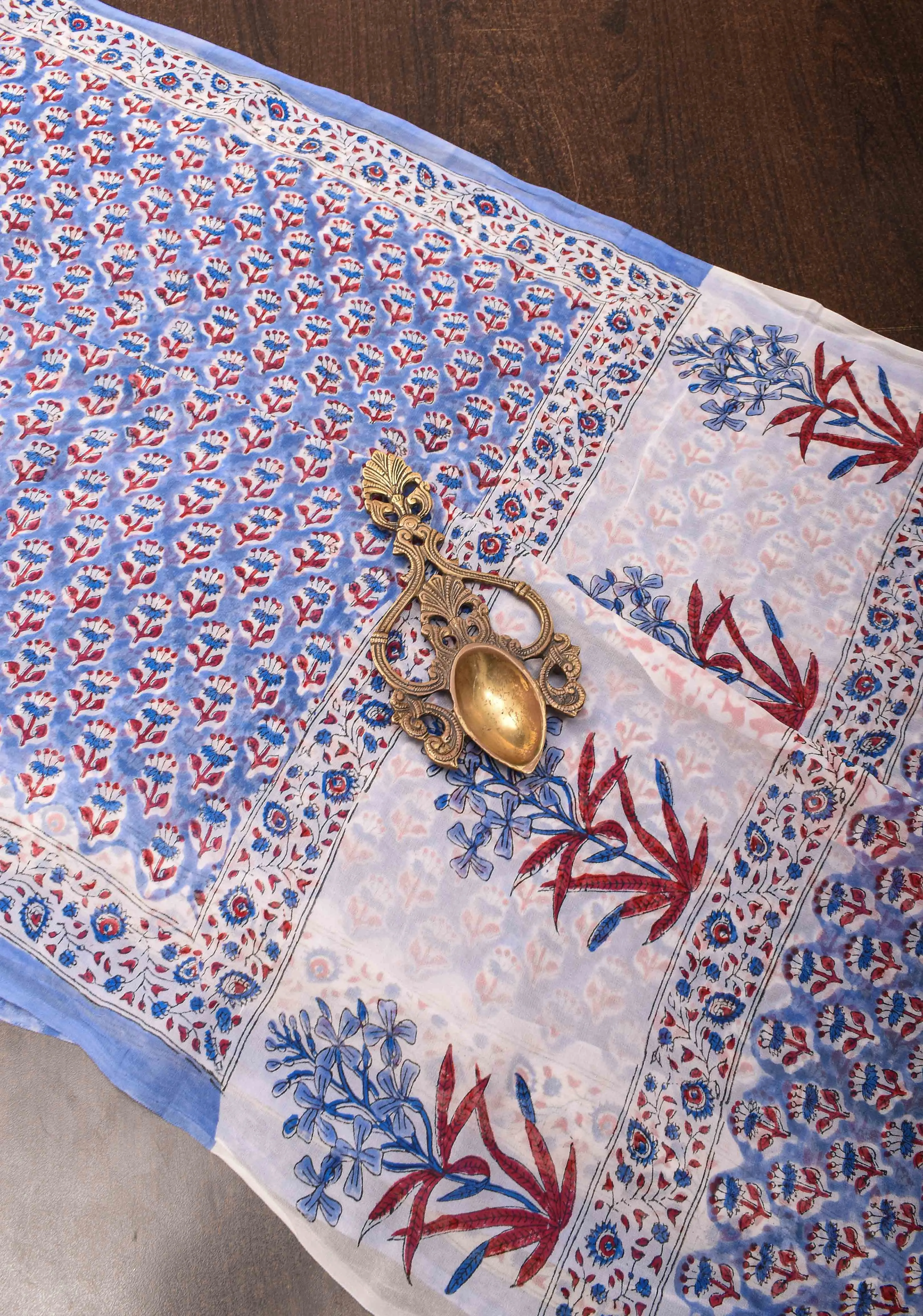 Periwinkle Georgette Saree with Sanganeri Hand Block Print