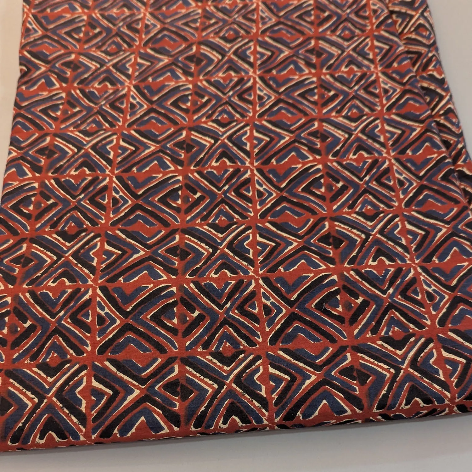 Precut of 3.0 Meters Of Red Multicolor Geometric Printed Cotton Fabric
