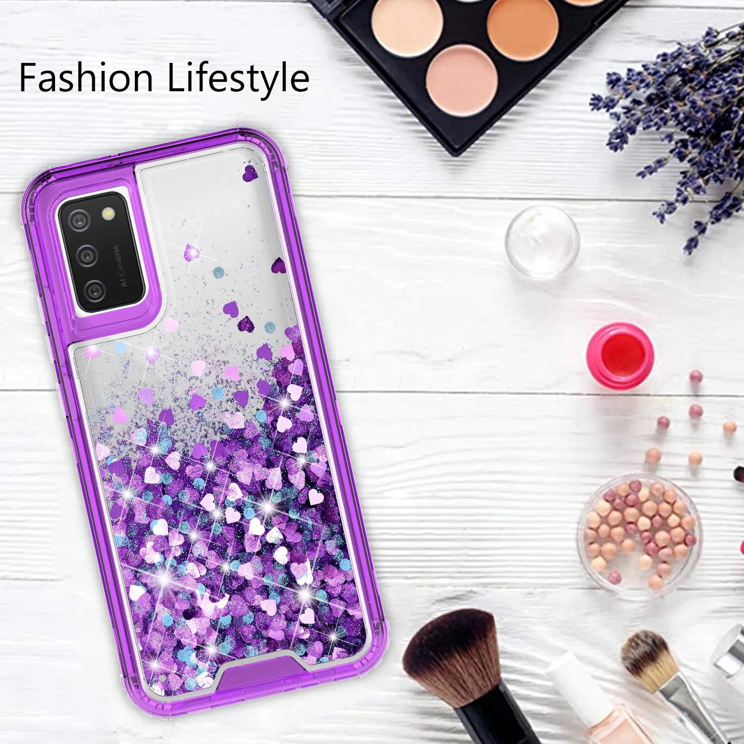 Samsung Galaxy A02s Case,Hard Clear Glitter Sparkle Flowing Liquid Heavy Duty Shockproof Three Layer Protective Bling Girls Women Cases for Samsung Galaxy A02s - Purple