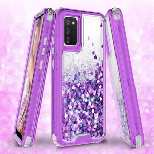 Samsung Galaxy A02s Case,Hard Clear Glitter Sparkle Flowing Liquid Heavy Duty Shockproof Three Layer Protective Bling Girls Women Cases for Samsung Galaxy A02s - Purple
