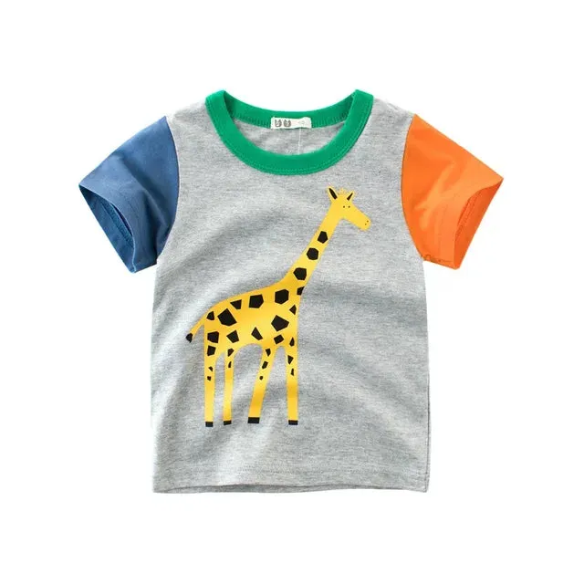 Summer Cartoon Elephant T Shirt Boys Girls Animals Short Sleeve O-Neck T-Shirts Kids Clothes Toddler Cotton Tops
